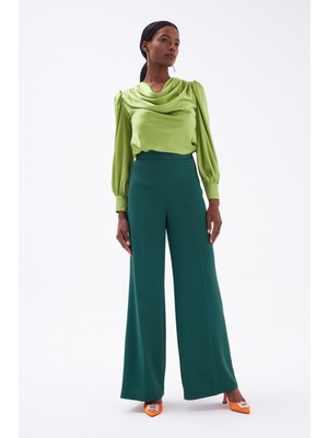 Sateen Salaş Krep Pantolon - Koyu Yeşil