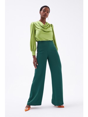 Sateen Salaş Krep Pantolon - Koyu Yeşil