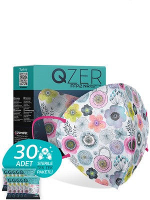 Medizer Qzer Flower Art Desenli Ffp2 N95 Maske 5 Katmanlı