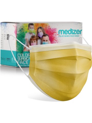 Medizer Sarı Meltblown Kumaş Full Ultrasonik 3 Katlı Cerrahi Maske - Burun Telli
