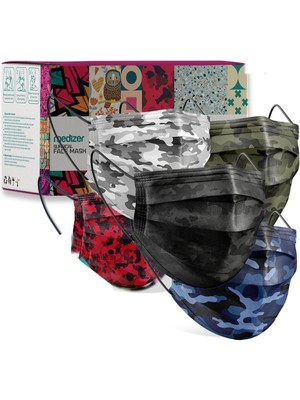 Medizer Man Serisi 1 Meltblown Kumaş 3 Katlı Full Ultrasonik Cerrahi Ağız Maskesi 5 Desen - Burun Telli