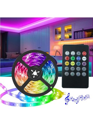 Burul Rgb Çok Renkli Müzik & Ses Duyarlı Şerit LED Işık 2,5 Metre