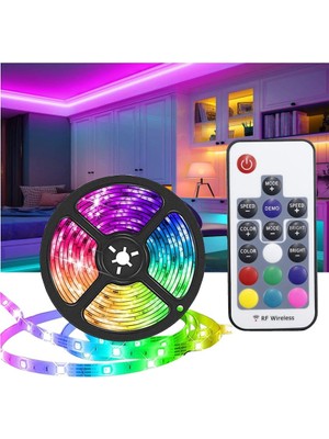 Burul 5 Metre Rgb Çok Renkli Rf Wireless Kumanda Şerit LED Işık