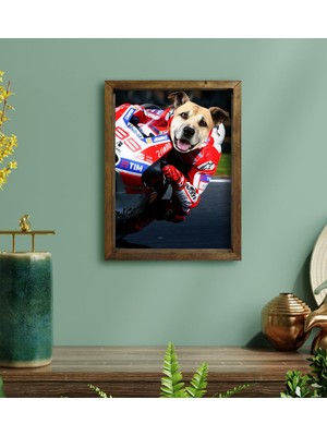 BK Evcil Dostlara Özel Motogp Tasarımlı Portre Doğal Masif Ahşap Çerçeveli Tablo 30X40CM-4