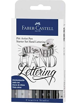 Faber-Castell Pitt Artist Pen Kaligrafi Seti, 8'li, Siyah/gri Tonları
