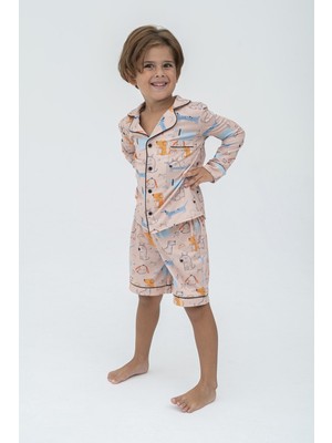 For You Kids 4 lü Siyah Biyeli Köpekli Desen Pijama Takımı S26890