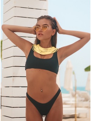 BMD Crop Top Style Minimal Brazilian Bikini - Siyah