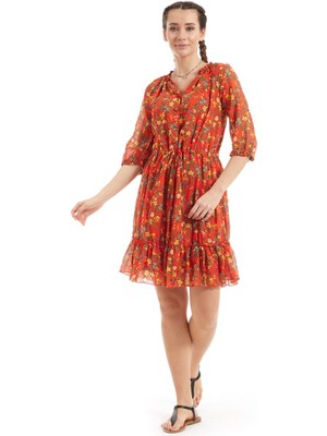 Newbutix Şile Bezi Tomurcuk Turuncu Vual Elbise