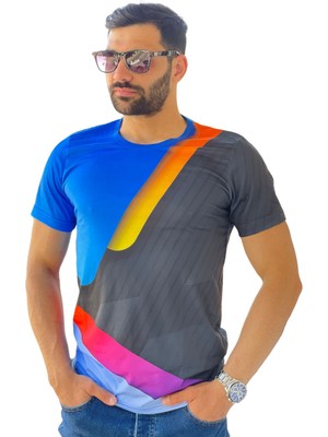 Vas.que - Erkek Parçalı Renkli Dijital Baskılı Yeni Sezon T-Shirt