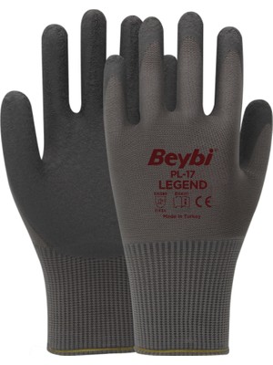 Beybi PL17 Legend Polyester Örme Lateks Camcı Iş Eldiveni Gri 1 Çift
