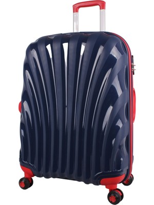 Bagacar Shell Silikon Kırılmaz Büyük Boy Valiz Lacivert Kırmızı