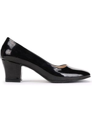 Woggo 11404-2019 Rugan 5 cm Topuk Kadın Ayakkabı Siyah