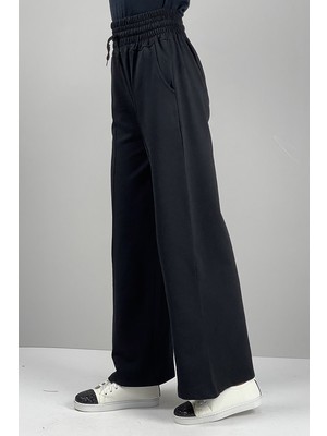 Moda Çizgi Yüksek Bel Pantolon Siyah