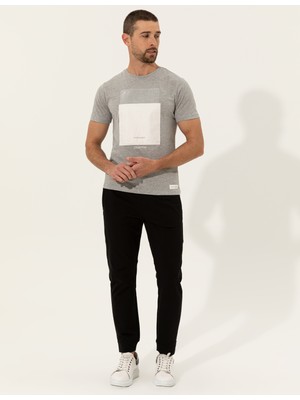 Pierre Cardin Erkek Gri Melanj Slim Fit Bisiklet Yaka Tişört 50249352-VR091