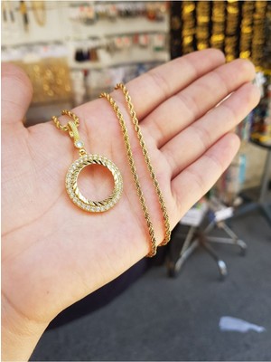 Greams 24 Ayar Altın Kaplama Çeyrek Altın Çerçevesi Kolye 60 cm Zincir