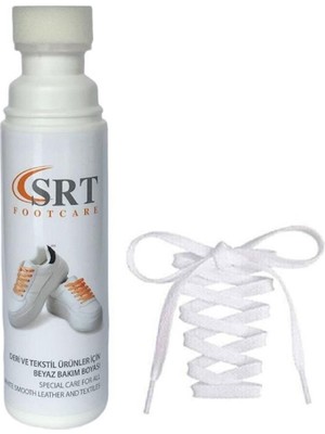 Srtfootcare Spor Beyaz Deri ve Kumaş Ayakkabı Bakım Boyası 75 ml 1 Adet + 1 Çift K103 Spor Beyaz Bağcık