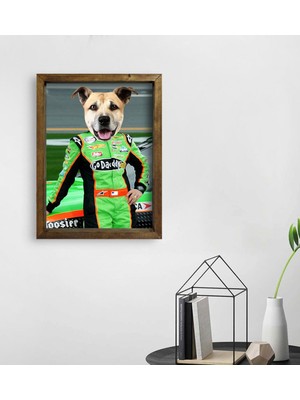 BK Evcil Dostlara Özel Nascar Pilot Tasarımlı Portre Doğal Masif Ahşap Çerçeveli Tablo 45X65CM-5