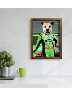 BK Evcil Dostlara Özel Nascar Pilot Tasarımlı Portre Doğal Masif Ahşap Çerçeveli Tablo 45X65CM-5