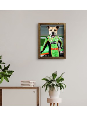 BK Evcil Dostlara Özel Nascar Pilot Tasarımlı Portre Doğal Masif Ahşap Çerçeveli Tablo 45X65CM-5