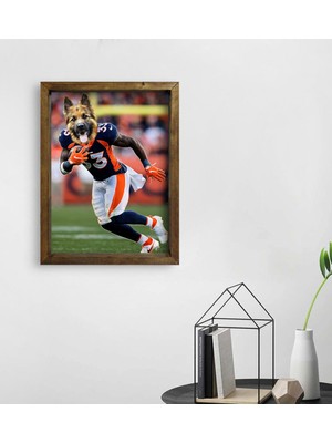 BK Evcil Dostlara Özel Amerikan Futbolcusu Tasarımlı Portre Doğal Masif Ahşap Çerçeveli Tablo 45X65CM-4