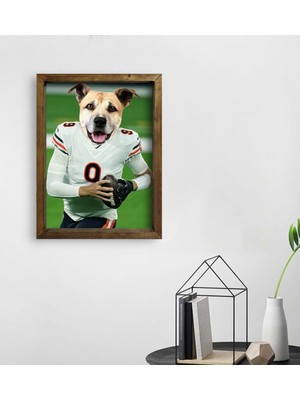 BK Evcil Dostlara Özel Amerikan Futbolcusu Tasarımlı Portre Doğal Masif Ahşap Çerçeveli Tablo 45X65CM-3