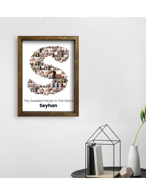 BK Kişiye Özel Harf Tasarımlı 10 Fotoğraflı Doğal Masif Ahşap Çerçeveli Kolaj Tablo 45X65CM-2