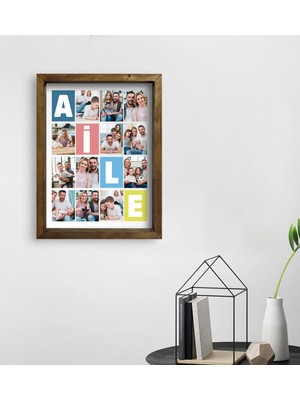 BK Kişiye Özel Aile Temalı Doğal Masif Ahşap Çerçeveli Tablo 45X65CM-1