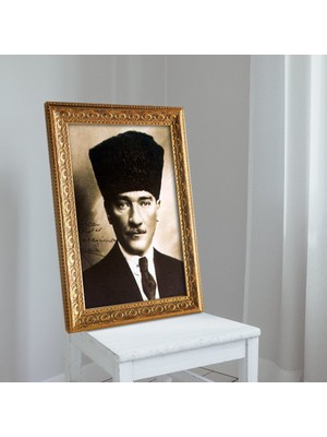 BK Altın Yaldız Çerçeveli A3 Atatürk Tablosu - 3
