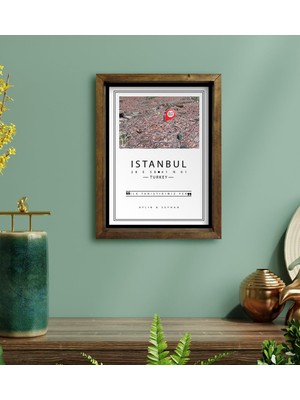 BK Kişiye Özel Renkli Istanbul Haritası Tasarımlı Doğal Masif Ahşap Çerçeveli Tablo 45X65CM-2