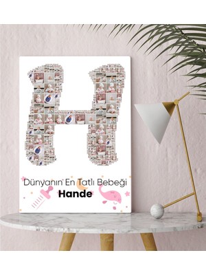BK Kişiye Özel Bebek Harf Tasarımlı 10 Fotoğraflı Kolaj Kanvas Tablo 30X50CM