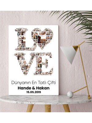 BK Kişiye Özel Love Tasarımlı 10 Fotoğraflı Kolaj Kanvas Tablo 30X50CM