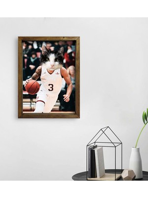 BK Evcil Dostlara Özel Basketbol Oyuncusu Tasarımlı Portre Doğal Masif Ahşap Çerçeveli Tablo 30X40CM-2