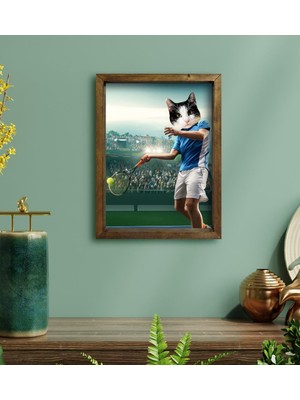 BK Evcil Dostlara Özel Tenis Oyuncusu Tasarımlı Portre Doğal Masif Ahşap Çerçeveli Tablo 30X40CM-2