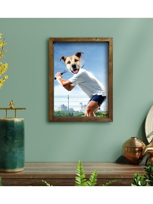 BK Evcil Dostlara Özel Tenis Oyuncusu Tasarımlı Portre Doğal Masif Ahşap Çerçeveli Tablo 30X40CM-4