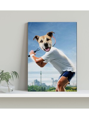 BK Evcil Dostlara Özel Tenis Oyuncusu Tasarımlı Portre Kanvas Tablo 30X50CM-4