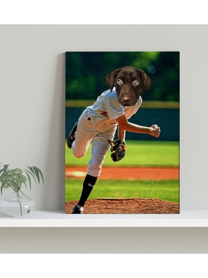 BK Evcil Dostlara Özel Beyzbol Oyuncusu Tasarımlı Portre Kanvas Tablo 30X50CM-7