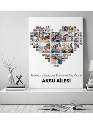 BK Kişiye Özel Kalp Tasarımlı 10 Fotoğraflı Kolaj Kanvas Tablo 50X70CM