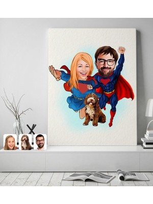 BK Kişiye Özel Evcil Dost ve Süper Sevgililer Karikatürlü Kanvas Tablo 50X70CM-1