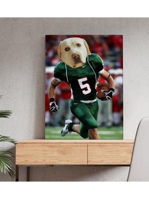 BK Evcil Dostlara Özel Amerikan Futbolcusu Tasarımlı Portre Kanvas Tablo 50X70CM-2
