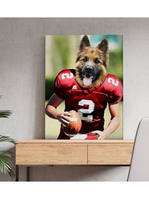 BK Evcil Dostlara Özel Amerikan Futbolcusu Tasarımlı Portre Kanvas Tablo 50X70CM-7