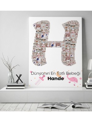 BK Kişiye Özel Bebek Harf Tasarımlı 10 Fotoğraflı Kolaj Kanvas Tablo 50X70CM