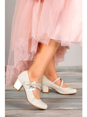Kiko Kids Aisha Kum Simli Günlük Kız Çocuk 4 Cm Topuklu Abiye Ayakkabı