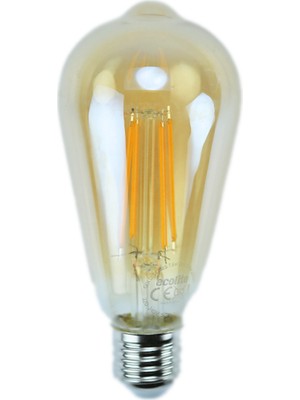 Ecolite 7,5W 220-240V 750LM 2200K E27 ST64 Gold Cam Dimli LED Flamanlı Rustik Ampul