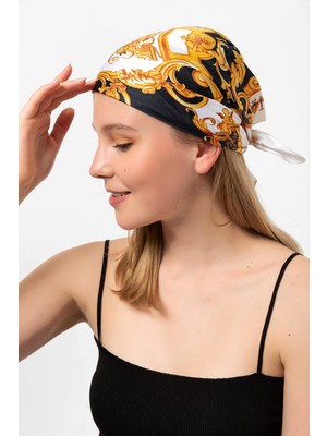 Saria Moda Gold Desen Beyaz Fular Bandana