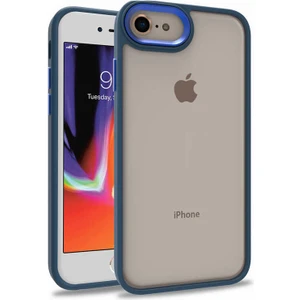 Caseart Apple iPhone 8 Kapak Metal Kamera Korumalı Arkası Şeffaf Silikon Kılıf - Mavi