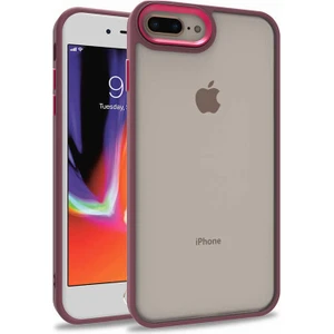 Caseart Apple iPhone 7 Plus Kapak Metal Kamera Korumalı Arkası Şeffaf Silikon Kılıf - Kırmızı