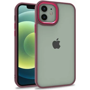 Caseart Apple iPhone 12 Kapak Metal Kamera Korumalı Arkası Şeffaf Silikon Kılıf - Kırmızı