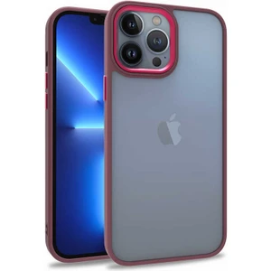 Caseart Apple iPhone 13 Pro Max Kapak Metal Kamera Korumalı Arkası Şeffaf Silikon Kılıf - Kırmızı