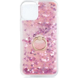 Apple iphone 11 Pro Max Kılıf Pullu Sulu Yüzüklü Kalp Simli Standlı Silikon Milce Kapak Luxury