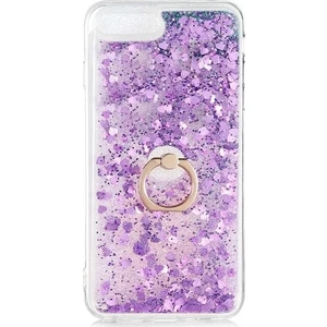 Apple iphone 7 Plus Kılıf Pullu Sulu Yüzüklü Kalp Simli Standlı Silikon Milce Kapak Luxury